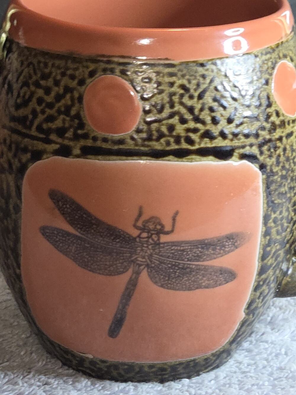 Always Azul Pottery Dragonfly Mug Orange Brown Villa Grove Colorado